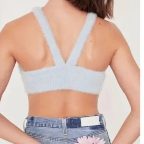 For Love & Lemons Blue Devon Faux Fur Crop Top sz XXS - Picture 2 of 5